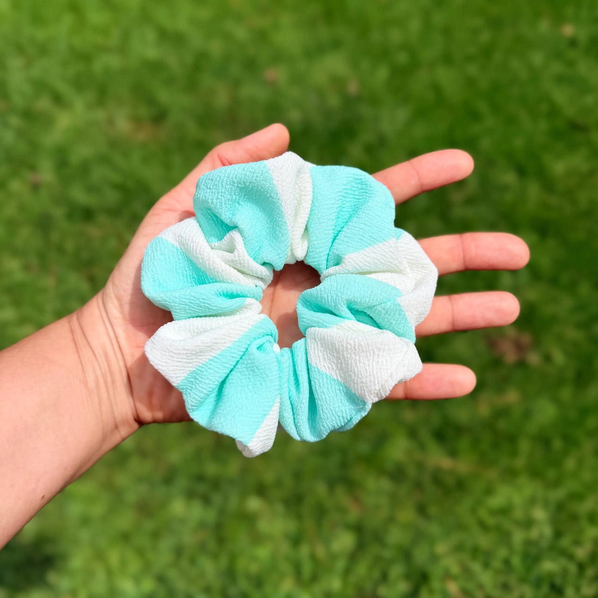 Mint & White Striped Scrunchie | Textured Fabric Hair Tie | Preppy Summer Scrunchie | Cabana Stripe Hair Accessory | Handmade Gift