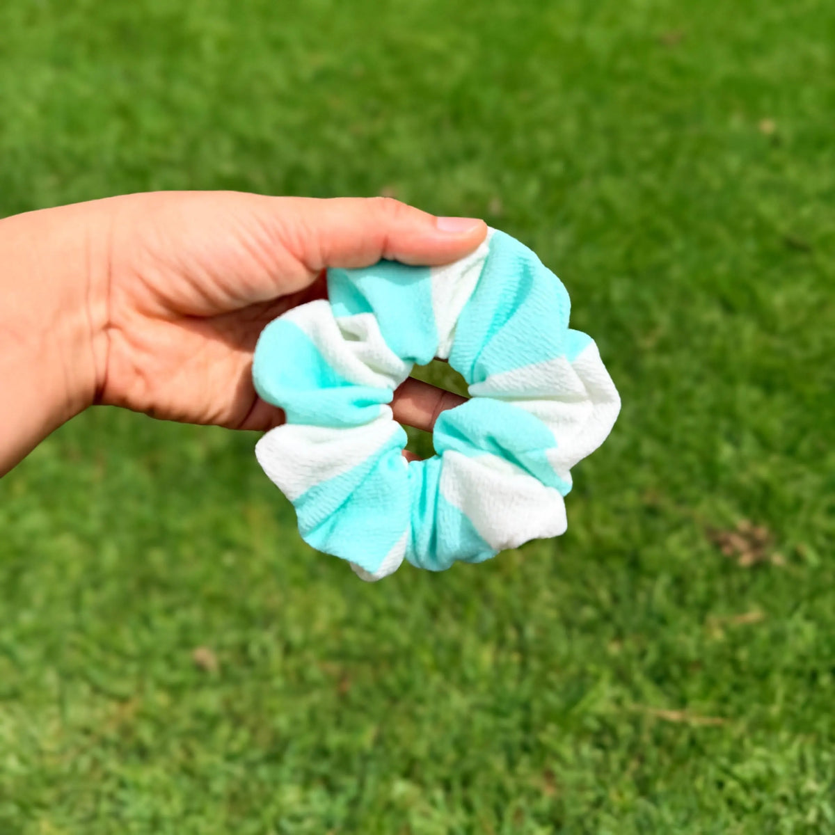 Mint & White Striped Scrunchie | Textured Fabric Hair Tie | Preppy Summer Scrunchie | Cabana Stripe Hair Accessory | Handmade Gift