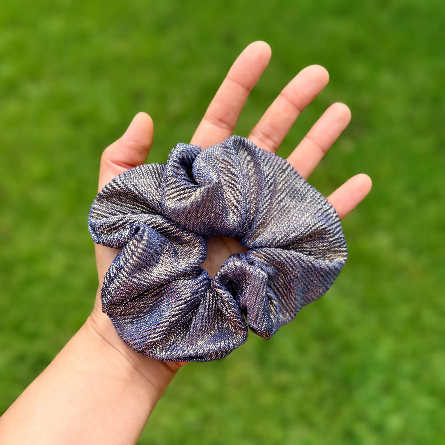 Metallic Gold and Royal Blue Scrunchie | Shimmer Hair Tie | Sparkly Scrunchie | Statement Hair Accessory | Handmade Elastic Scrunchie