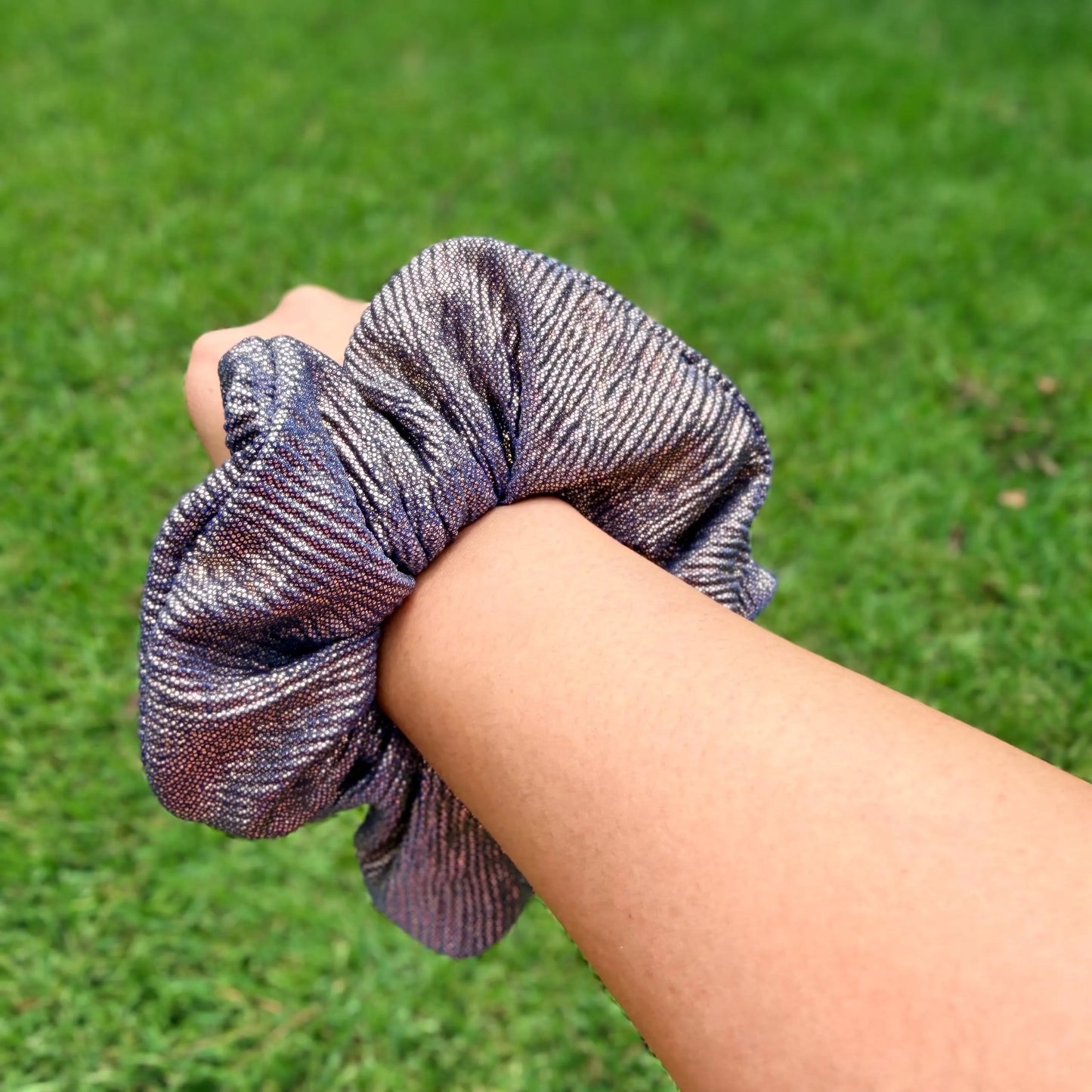 Metallic Gold and Royal Blue Scrunchie | Shimmer Hair Tie | Sparkly Scrunchie | Statement Hair Accessory | Handmade Elastic Scrunchie