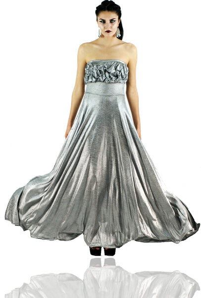 Affordable Strapless Hand Gathered Long Formal Gown