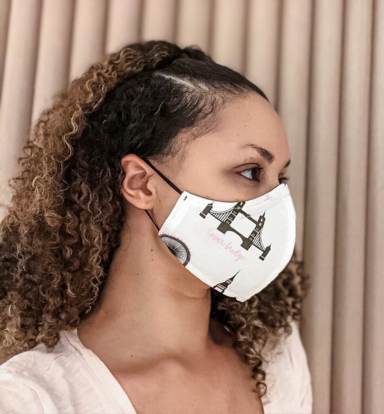 100% Cotton 3 Layer London Bridge Face Masks with removable nose wire and Filter Pocket