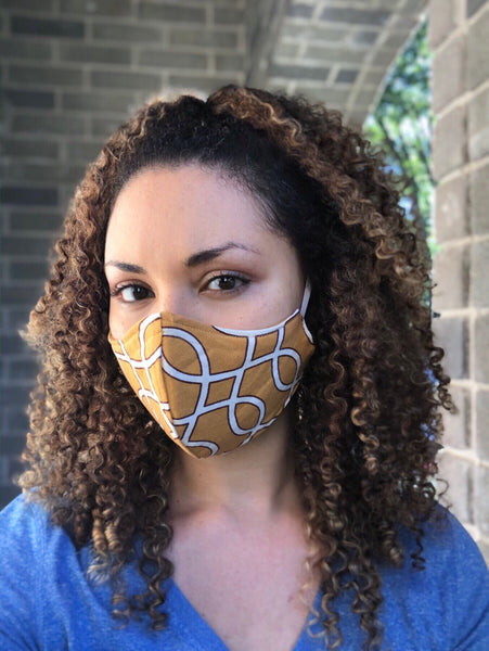 100% Cotton 3 Layer Gold Face Masks with removable nose wire and Filter Pocket