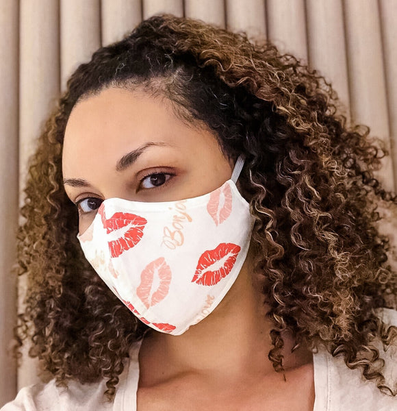 100% Cotton 3 Layer Kissing Face Masks with removable nose wire and Filter Pocket