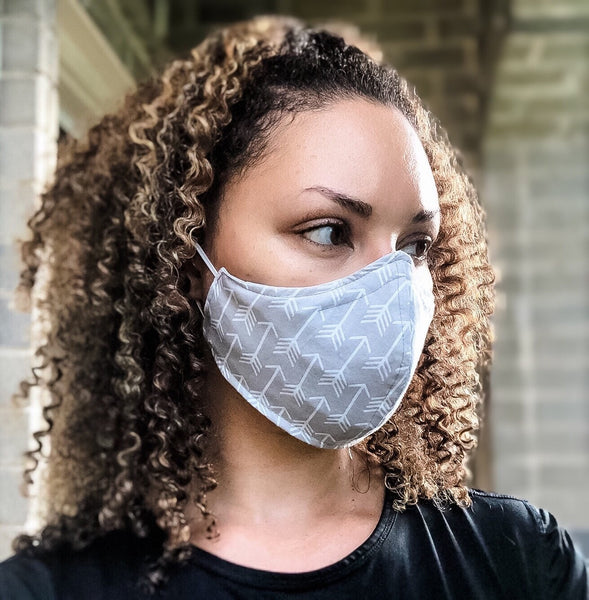100% Cotton 3 Layer Gray Arrow Print Face Masks with removable nose wire and Filter Pocket