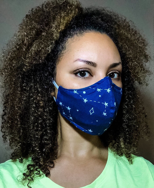 100% Cotton 3 Layer Constellation print masks with removable nose wire and Filter Pocket
