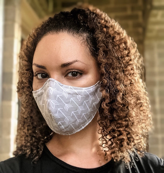 100% Cotton 3 Layer Gray Arrow Print Face Masks with removable nose wire and Filter Pocket
