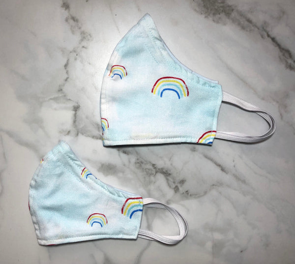 Cotton 3 Layer Rainbow Print Face Masks with removable nose wire and Filter Pocket, Fashion Mask, Rainbow Mask, Rainbow Fashion Mask
