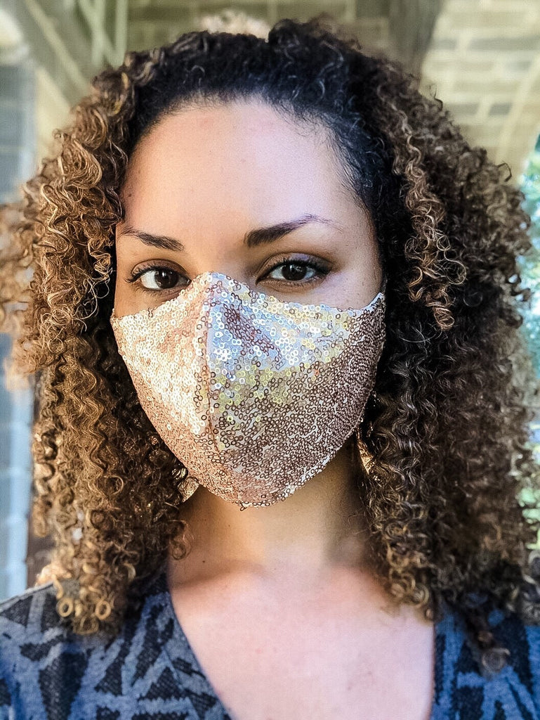 4 Layer Rose Gold Champagne Sequined Cotton Lined Glam Face Masks