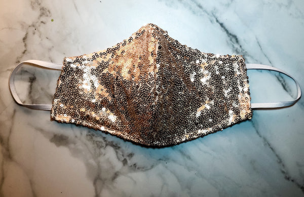 4 Layer Rose Gold Champagne Sequined Cotton Lined Glam Face Masks