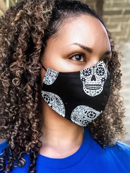 100% Cotton 3 Layer Skeleton Skull Print Face Masks with removable nose wire and Filter Pocket, Face Mask, Skull Bones, Goth Mask, skeleton
