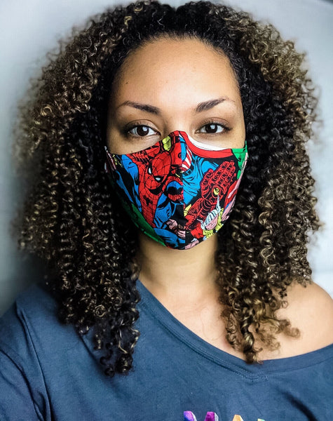 100% Cotton 3 Layer Superhero Face Masks with removable nose wire and Filter Pocket, Spider-Man mask, Hulk mask, Iron-Man Mask, Avenger