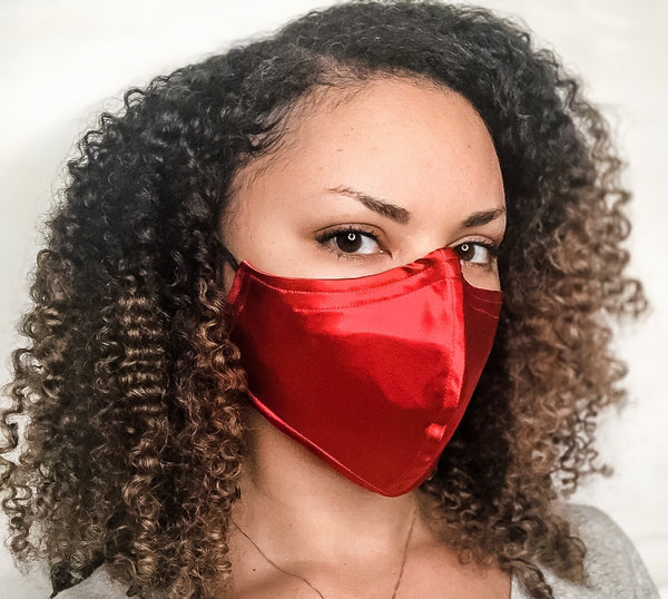 Red Satin 3 Layer Cotton Lined Face Masks with removable nose wire and Filter Pocket, Filter Pocket, Satin Face Mask, Gifts