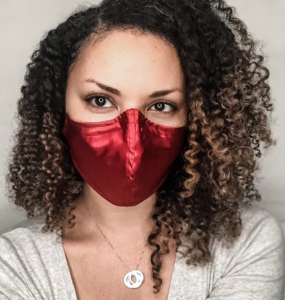 Crimson Satin 3 Layer Cotton Lined Face Masks with removable nose wire and Filter Pocket, Filter Pocket, Satin Face Mask, Gifts