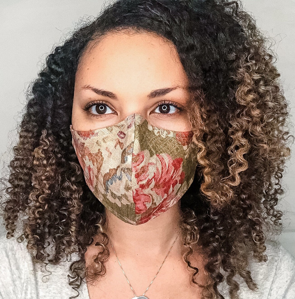 100% Linen 3 Layer Natural Floral Print Face Masks with removable nose wire and Filter Pocket, Face mask, Natural Colored Mask, Fall Mask