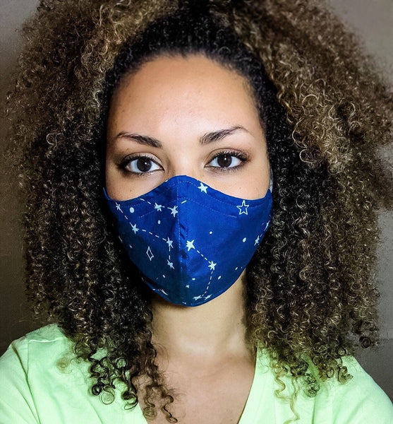 100% Cotton 3 Layer Constellation print masks with removable nose wire and Filter Pocket