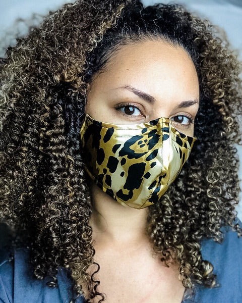 Satin Leopard print 3 Layer Cotton Lined Face Masks with removable nose wire and Filter Pocket, Filter Pocket, Animal Print Face Mask, Gifts