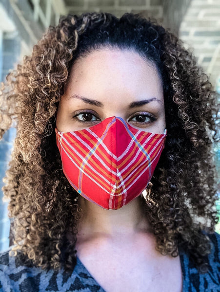 100% Cotton 3 Layer Red Plaid Face Masks with removable nose wire and Filter Pocket, Red Plaid Mask, Fashion Face covering, Plaid Masks