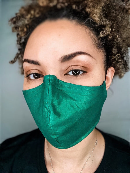100% Cotton 3 Layer Solid Green Sheen Face Masks with removable nose wire and Filter Pocket, New Year Mask, Solid Face Mask, Fashion Mask