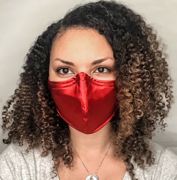 Red Satin 3 Layer Cotton Lined Face Masks with removable nose wire and Filter Pocket, Filter Pocket, Satin Face Mask, Gifts
