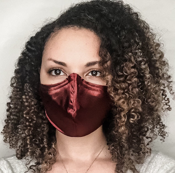 Wine Satin 3 Layer Cotton Lined Face Masks with removable nose wire and Filter Pocket