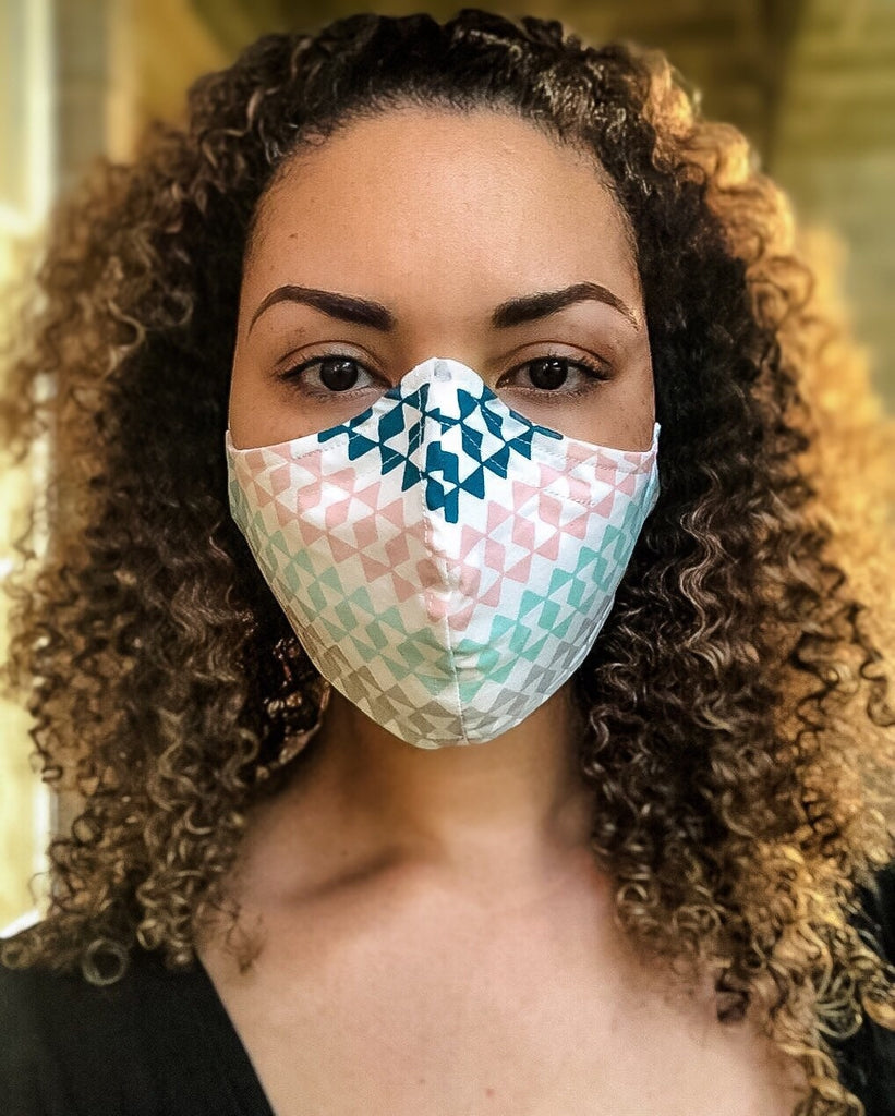 100% Cotton 3 Layer Pastel Triangle Geo Print Face Masks with removable nose wire and Filter Pocket
