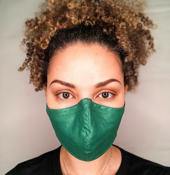 100% Cotton 3 Layer Solid Green Sheen Face Masks with removable nose wire and Filter Pocket, New Year Mask, Solid Face Mask, Fashion Mask