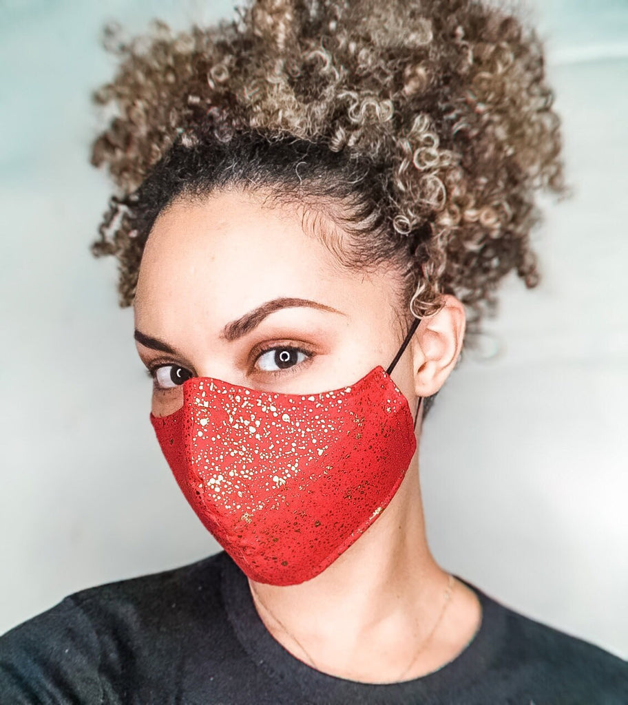 100% Cotton 3 Layer Red Splatter Print Face Masks with removable nose wire and Filter Pocket, Glam mask, Red mask