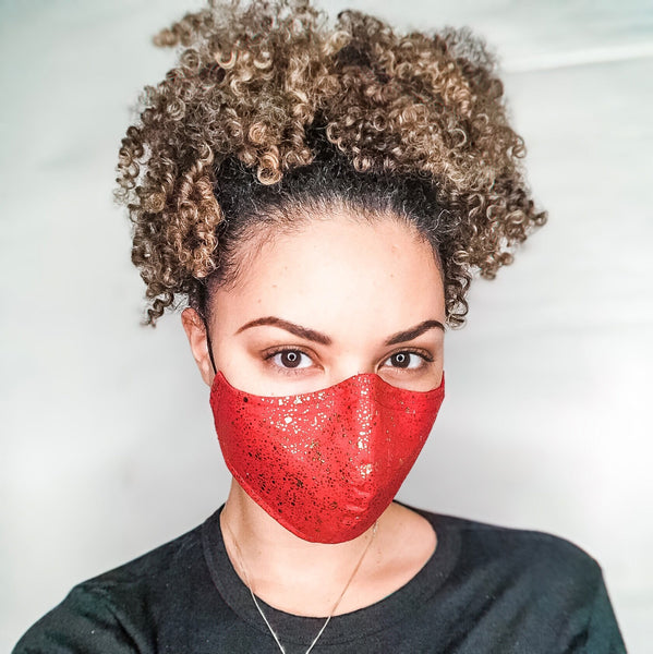 100% Cotton 3 Layer Red Splatter Print Face Masks with removable nose wire and Filter Pocket, Glam mask, Red mask