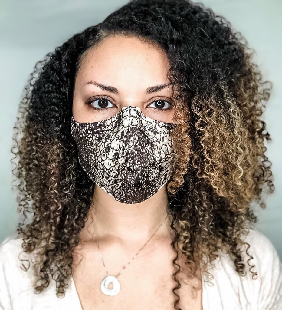 Snake Skin Print 3 Layer Face Masks with removable nose wire and Filter Pocket, Animal print mask, Snake skin mask