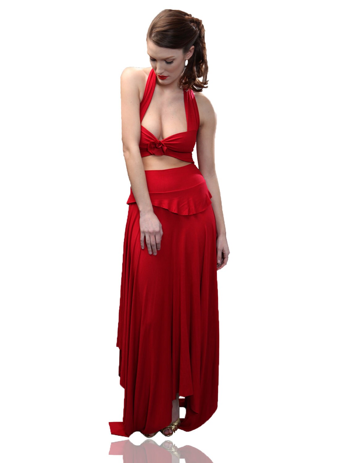 Scarlet Halter cut out Dress with asymmetrical hem, salsa dress, dress for dancing, dance dress, unique dresses, red dress,