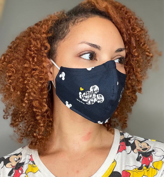 100% Cotton 3 Layer Navy Mouse Varsity Licensed Fabric Face Masks with removable nose wire and Filter Pocket