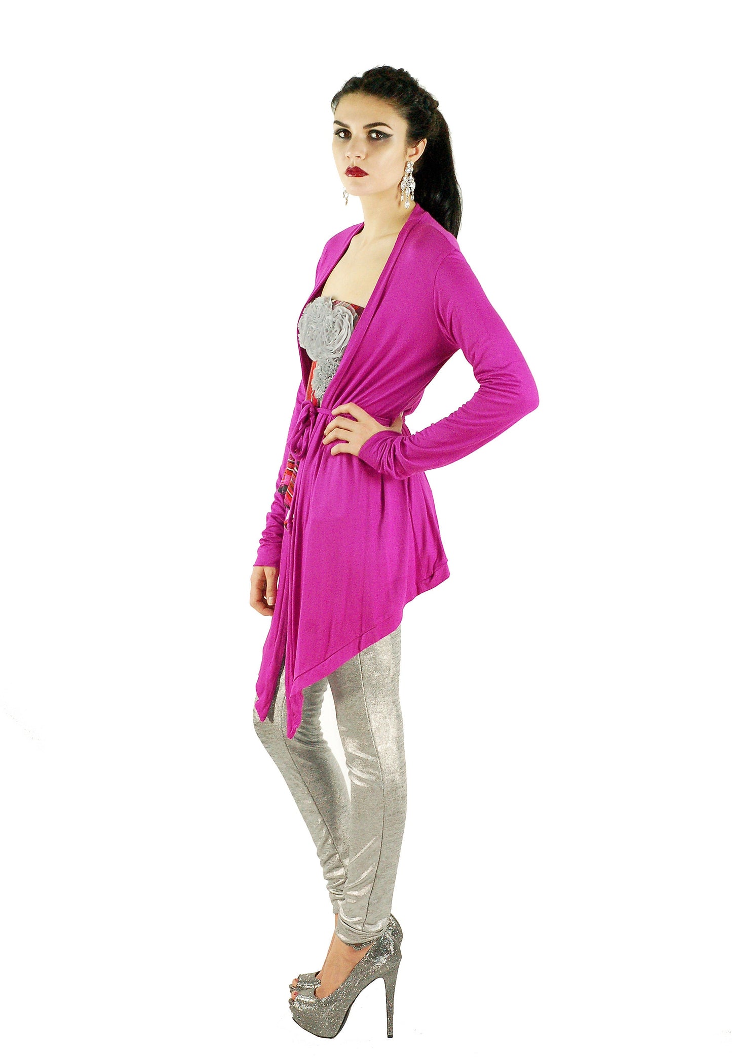 Asymmetrical Cardigan with waist belt tie