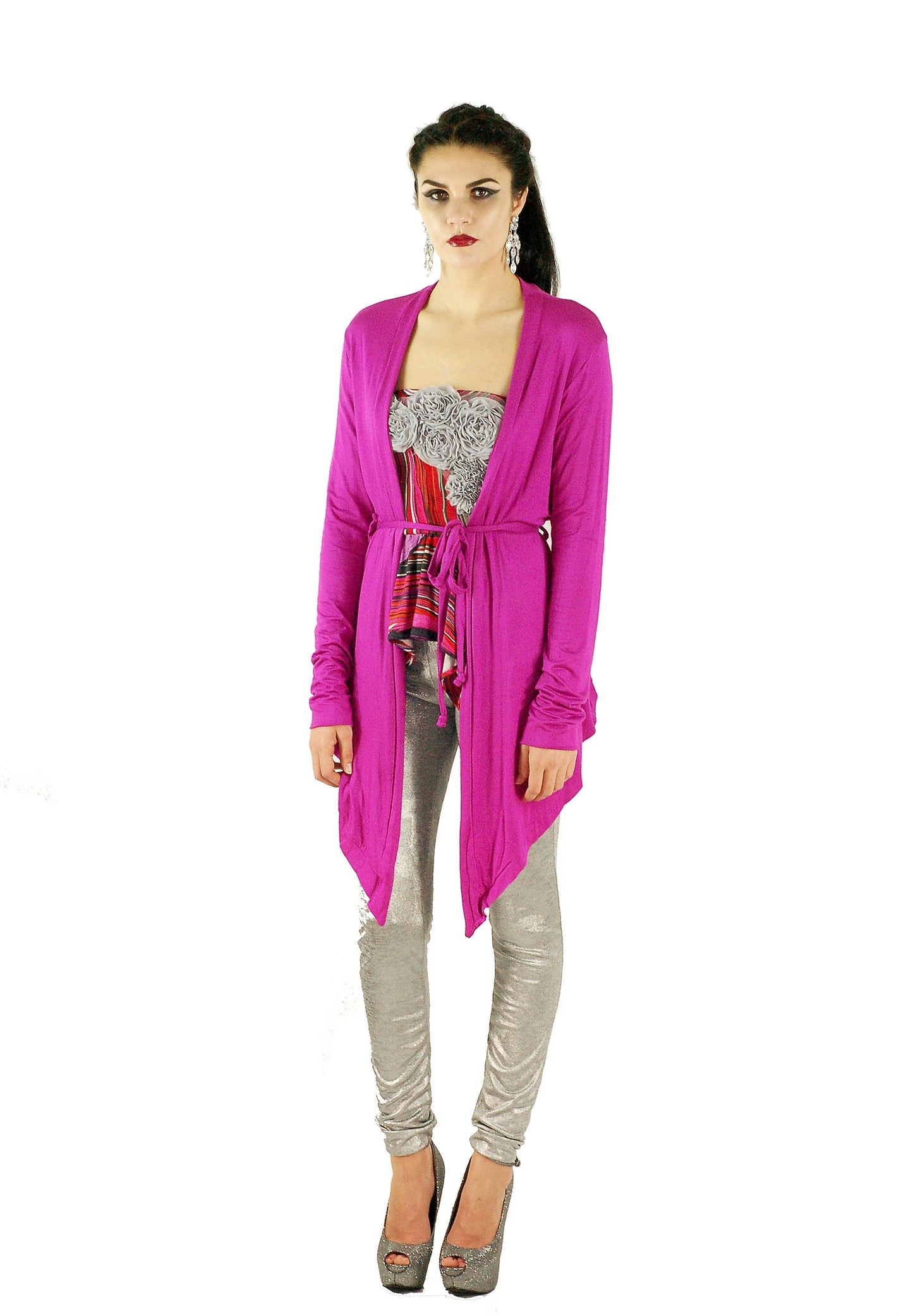 Asymmetrical Cardigan with waist belt tie