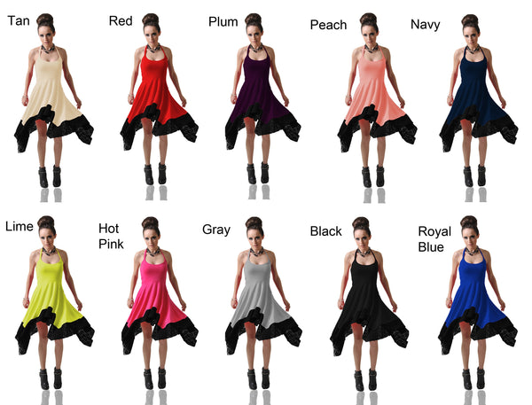 Midi halter handkerchief dress with lace hem, cute dresses, lace dress, summer dress, vacation dress, dancer dress, circle skirt dress