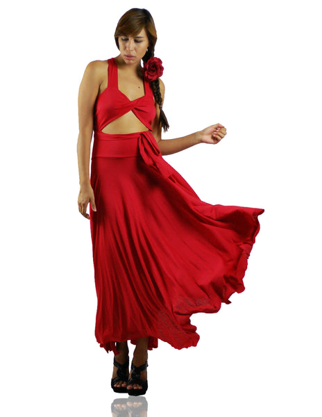 Amara Twisted Bust Cut Out Multi. Way Wear Maxi Dress, Multi. Way Dress, Red Dress, full circle dress, twist bust dress, maxi dress