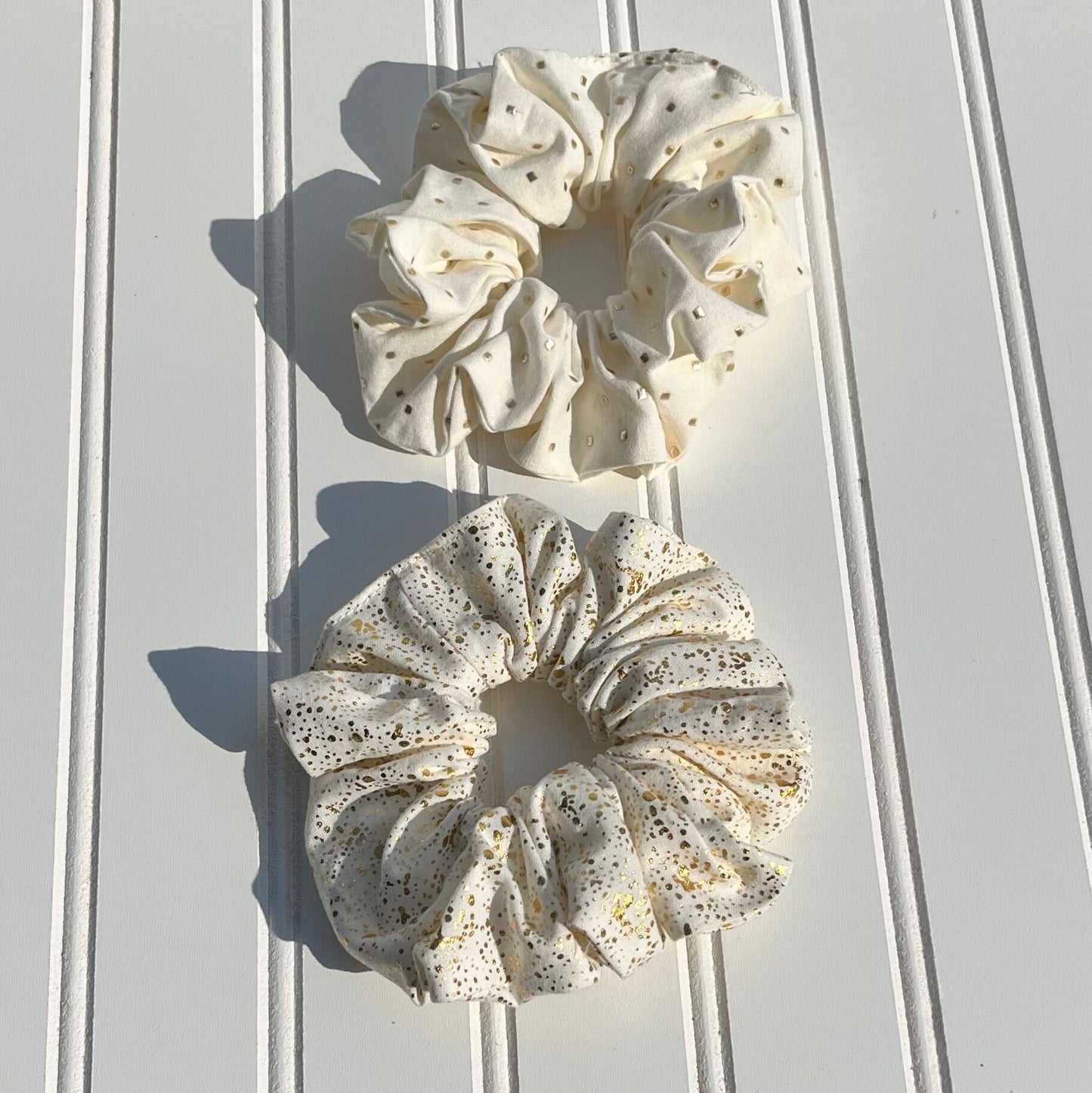 Ivory and Gold Cotton Scrunchie