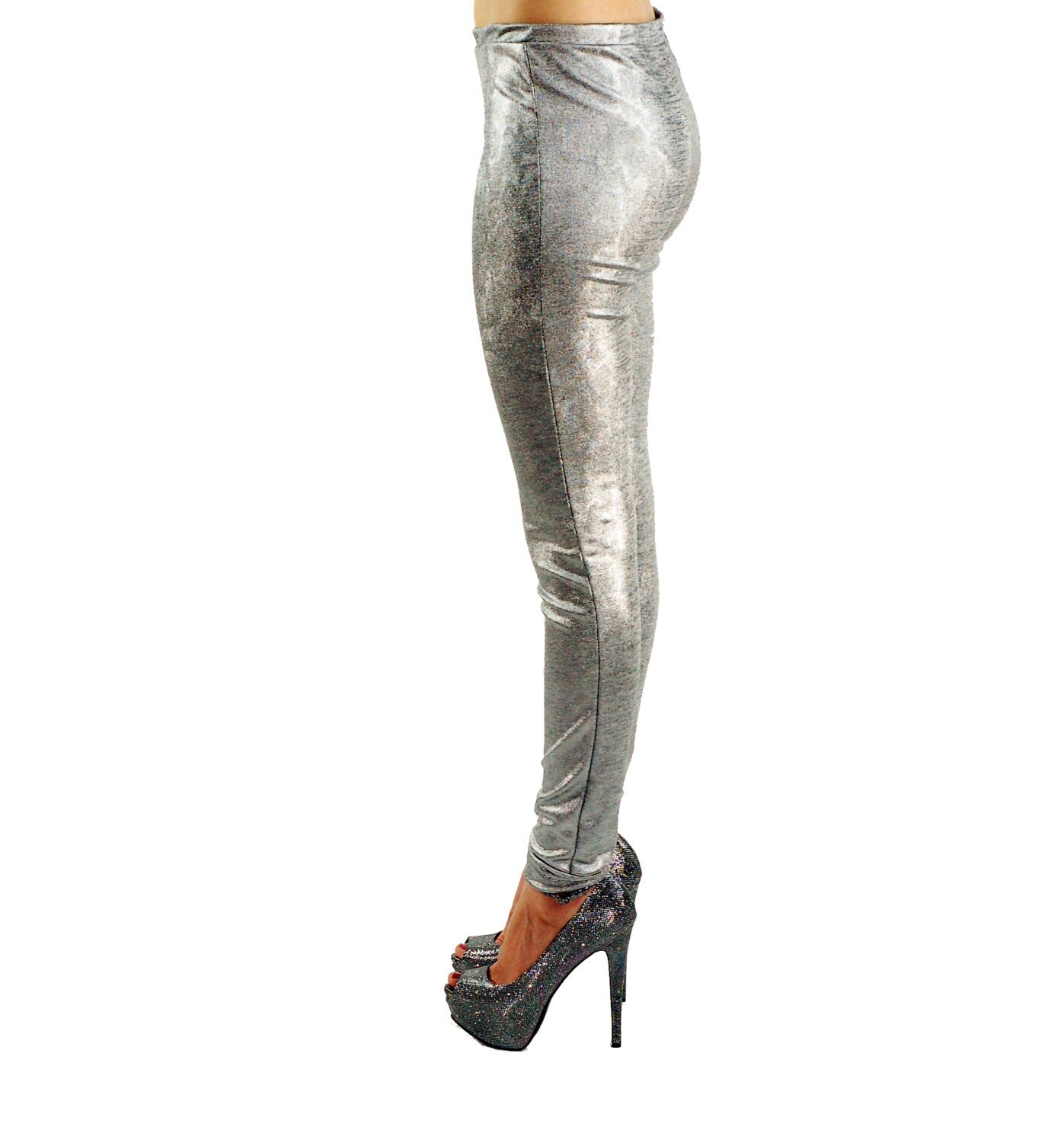 Miami Nights Metallic Silver Leggings, Date Night, Metallic Leggings, Leggings, Disco Leggings, Party Leggings, Nightclub Leggings