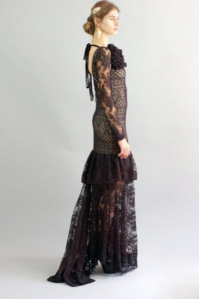 Constance Black Lace Gown, Maxi Dress, Flamenco Inspired Dress, Ballroom Dress, Prom Gown, Special Ocassion Gown  -Size Small