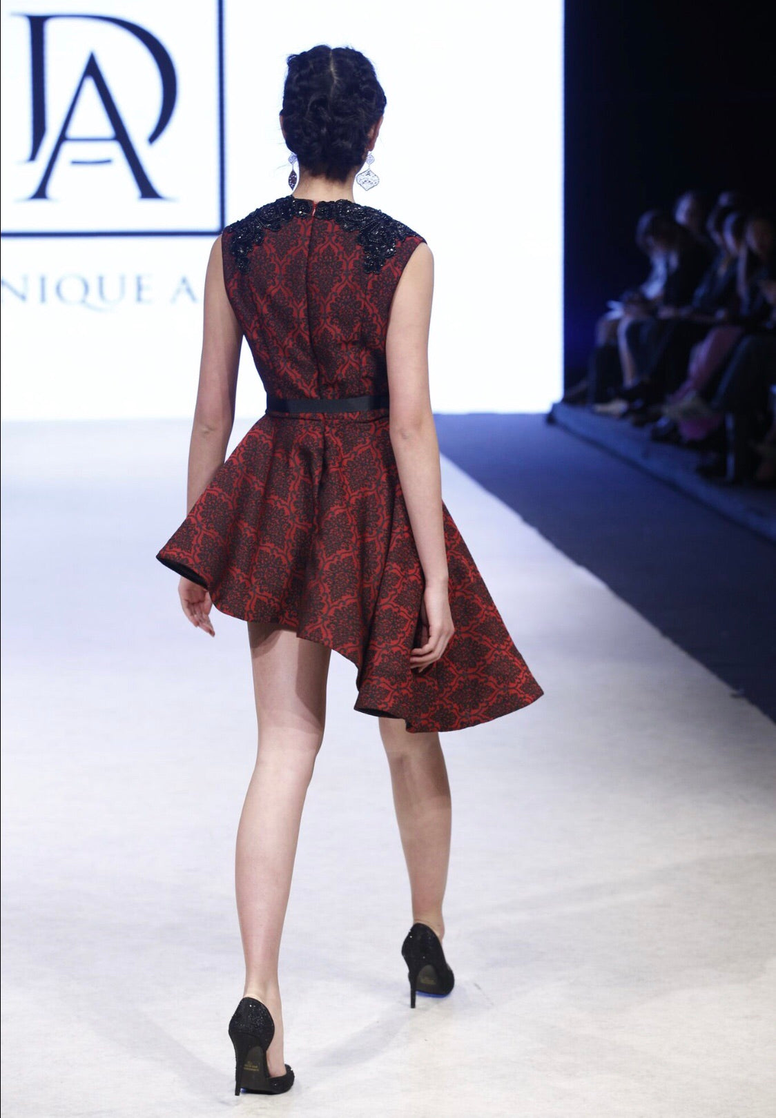 Damask Red and Black Print Dress