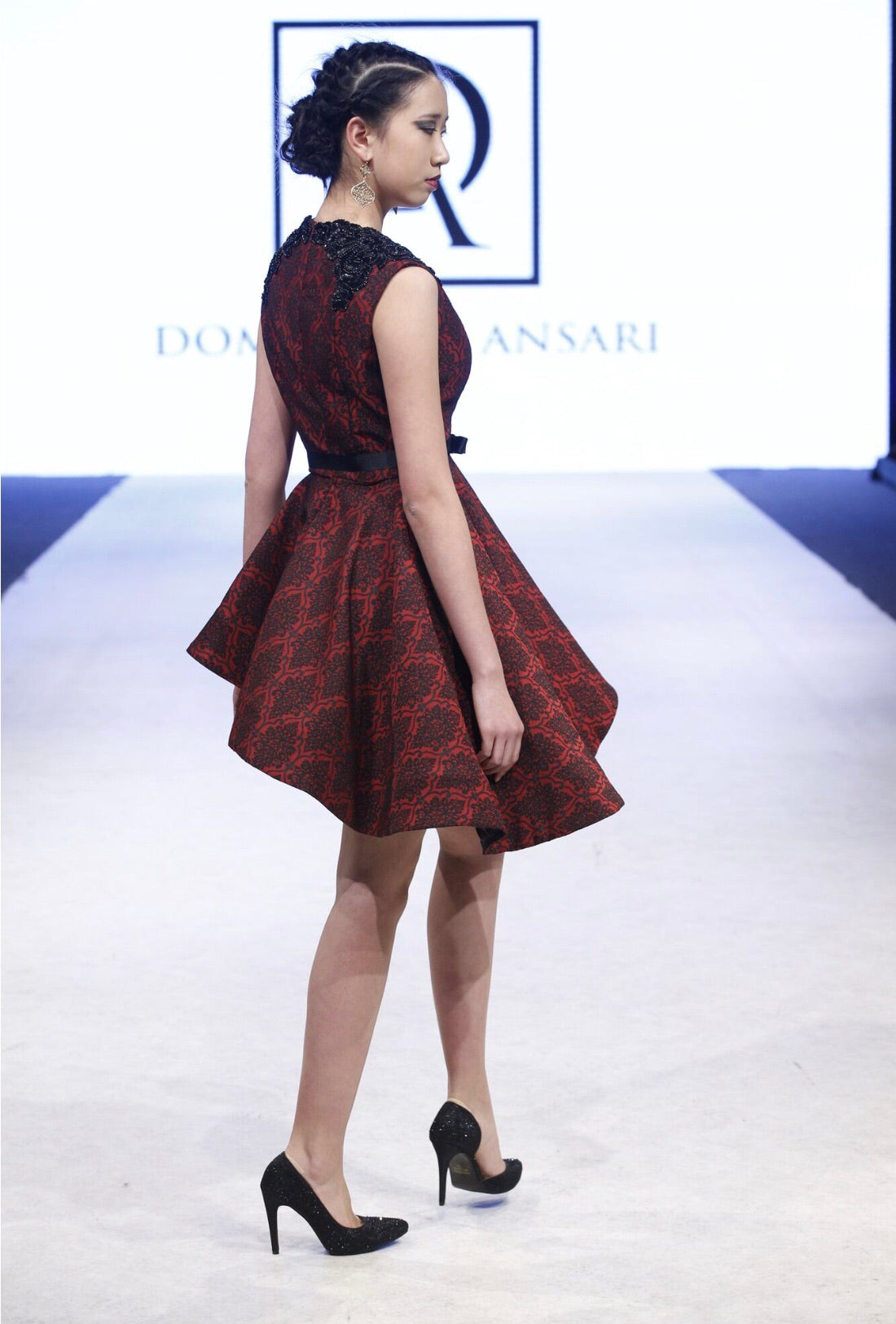 Damask Red and Black Print Dress