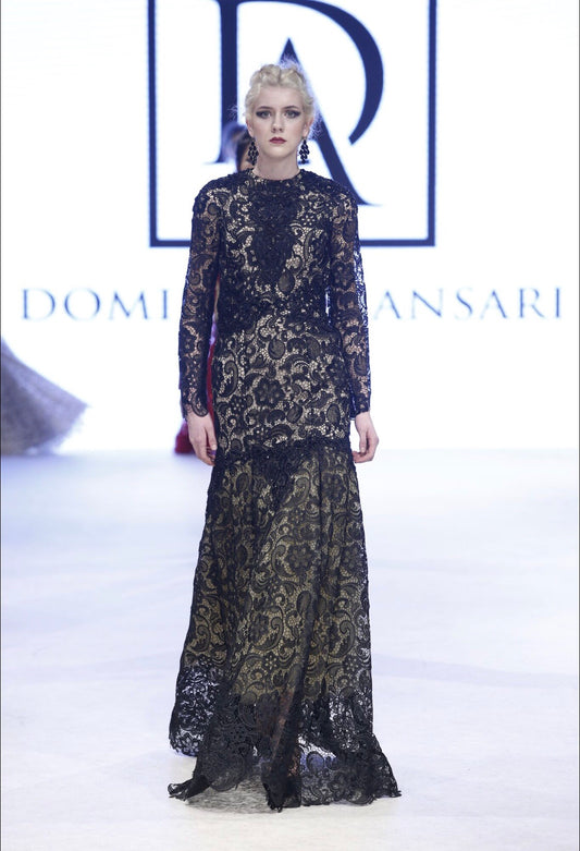 Lilith Black Lace Beaded Gown