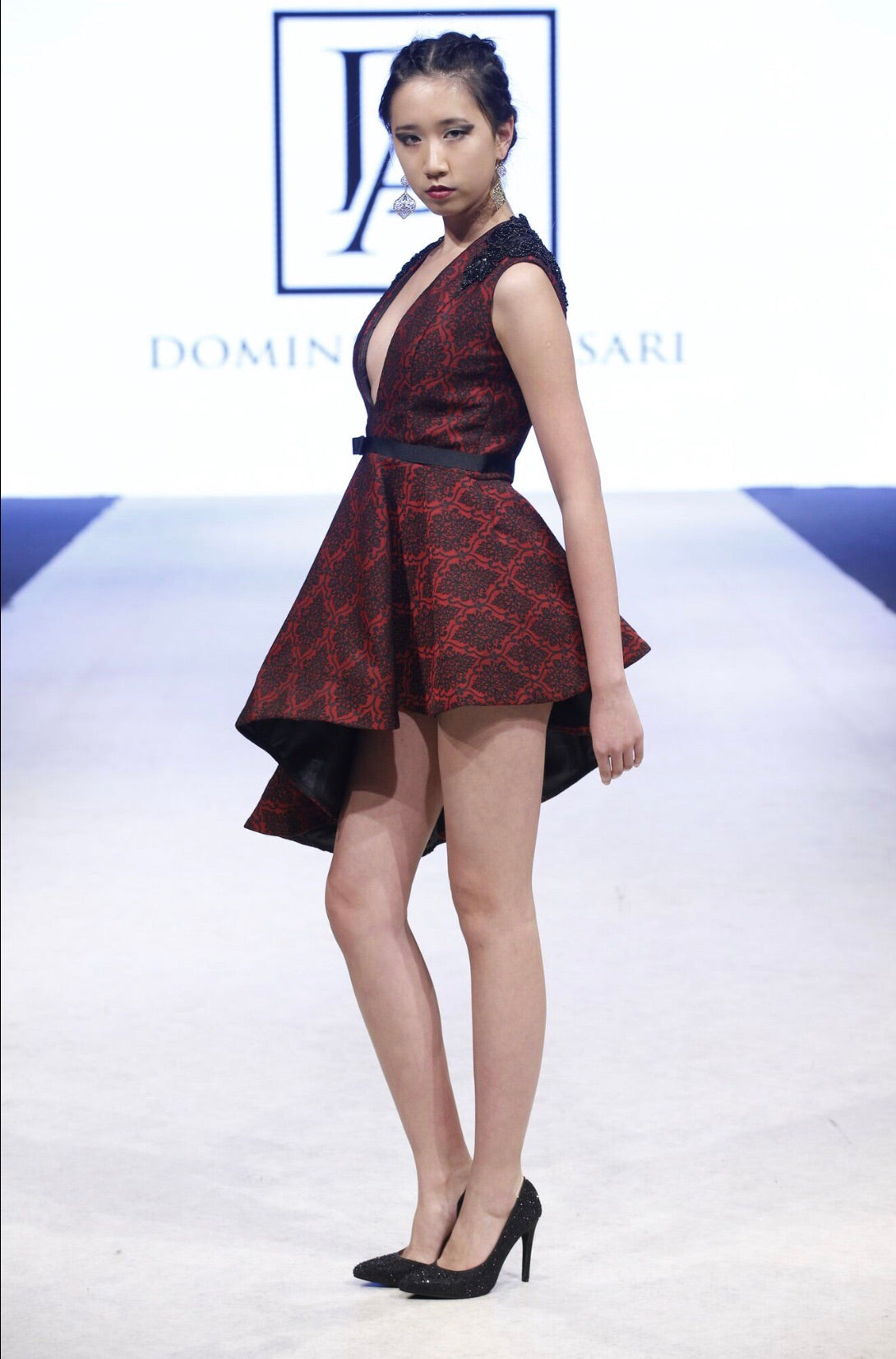 Damask Red and Black Print Dress