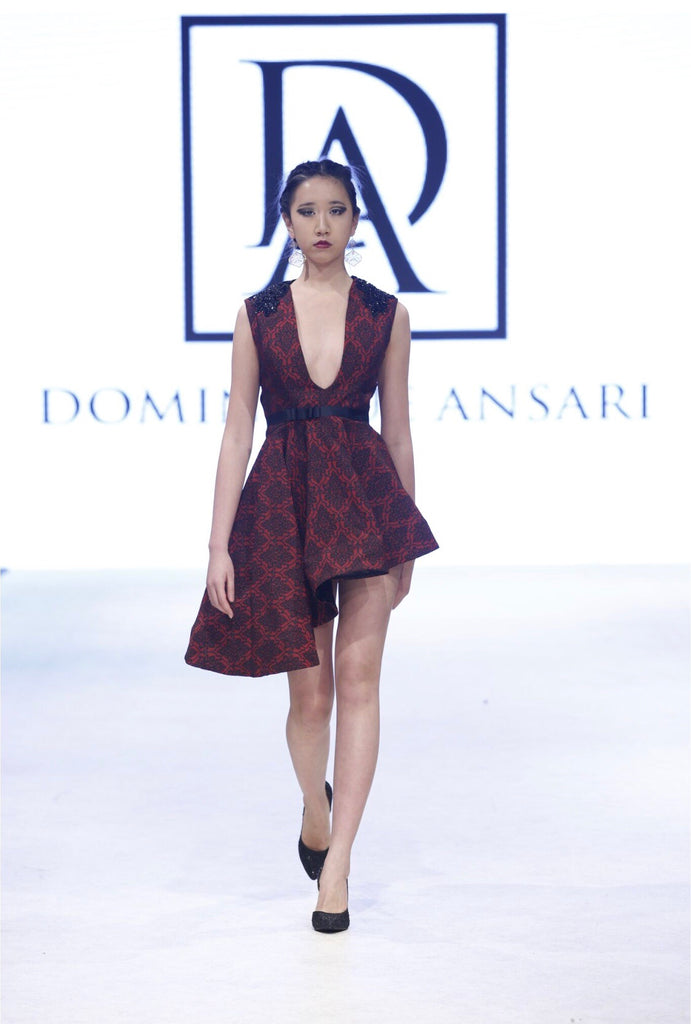 Damask Red and Black Print Dress